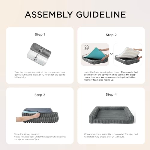 BEDSURE orthopädisches Hundebett Grosse Hunde - 89x64x18cm wasserdichtes Hundesofa mit Memory-Schaum & Eierkarton-Schaum, waschbarer und Abnehmbarer Cordbezug Hundecouch, grau