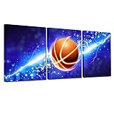 3 Panel Blue Lightning Basketball Camvas Wall Art Paintings for Boys Room Decals,Framed,12x16inchx3