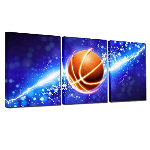 3 Panel Blue Lightning Basketball Camvas Wall Art Paintings For Boys Room Decals,Framed,12X16Inchx3 (Blue Basketball) #TOP11