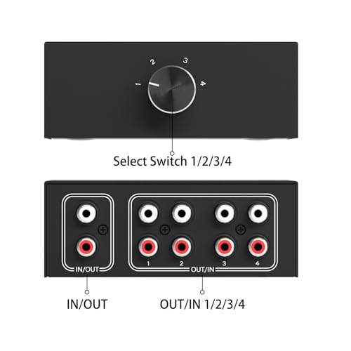 Image of LVY 4-Way Stereo Audio Selector, Bi-Directional L /R Audio Switcher Splitter Box Suitable for Connecting Blu-ray Players or DVD Players to Multiple Stereo Speakers (4in1out /1in 4out)
