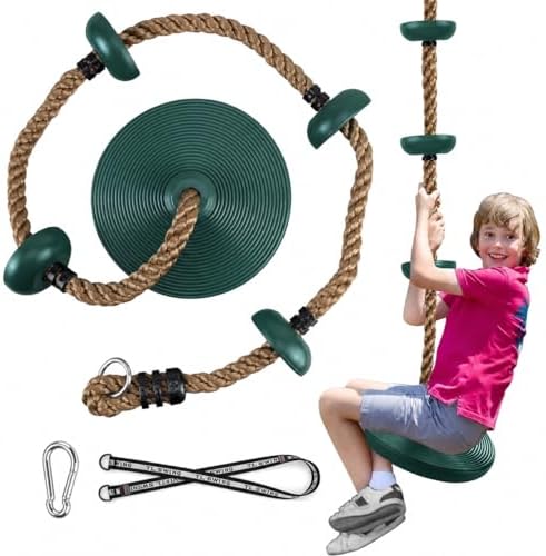 Ausbond Kletterseil‑Schaukel, Kinderschaukel mit Sitzplatte bis 200kg Grün | verstellbare Seillänge, für Garten, Park, Spielplatz, robuste Außenschaukel für Kinder
