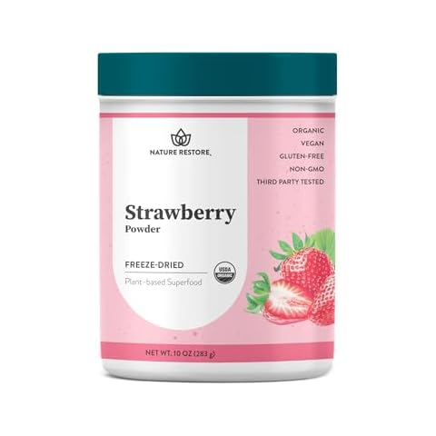 Nature Restore USDA Certified Organic Freeze Dried Strawberry Powder, 10 Ounces, Non GMO, Gluten Free, Vegan Cover