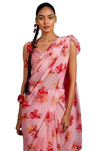 Image of MIRCHI FASHION Saree for Woman Georgette Floral and Leaf Printed | Elegant Farewell and Ceremonial Women's Sari with Blouse Piece