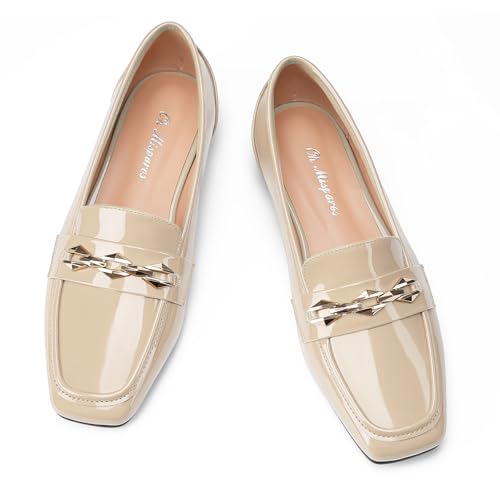 Image of Oh Mispares Womens Loafers Square Toe Low Heel Penny Loafers Fashion Comfortable Slip on Flats Casual Dressy Shoes for Women Work Office Patent Leather