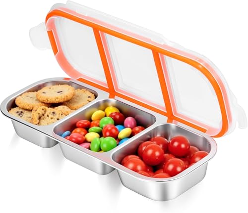 Image of Stainless Steel 3-Compartment Lunch Box with Leakproof Lid | Bento Snack Container with Airtight Silicone Seal | Portable Food Storage for Kids & Adults