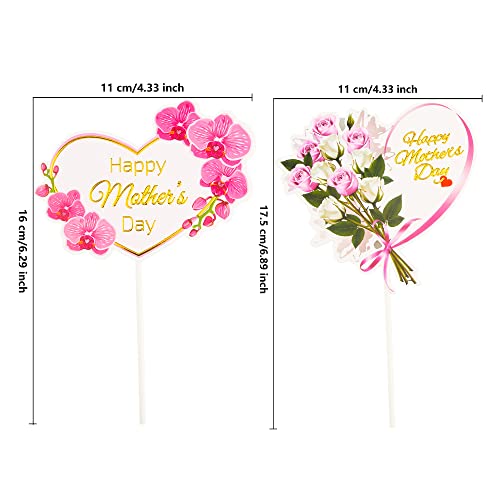 Cotiny 24 Pieces Happy Mother's Day Cake Toppers Heart Flower Cupcake Picks For Mothers Day Theme Party Supplies Cake Decoration, 2 Styles #TOP1