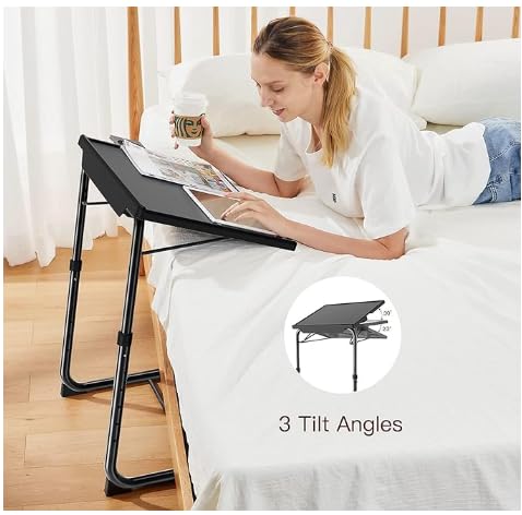 Table Pliante Pour Enfants FurnitureR - Hauteur Et Angle Réglables, Portable Avec Porte-Gobelet, Noir