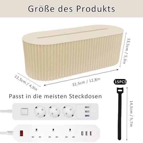 Kabelbox, Beige Kabelmanagementbox, Kabel Organizer Box, Cable Management Box, mit Aufbewahrungsschnur, kleine Aufbewahrungsbox für Steckdosenleiste, für Verlängerungskabel, Netzstreifen, Abdeckung