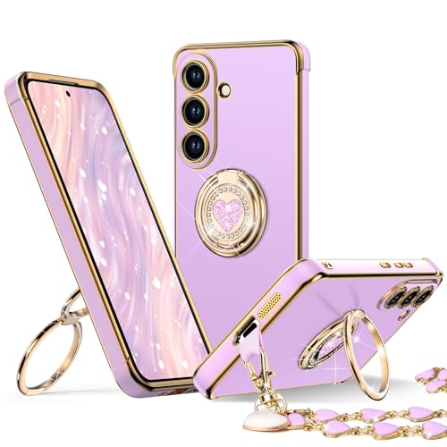 Image of XYZ for Galaxy S26 Plus Case with Stand, for Samsung Galaxy S26 Plus Case with Double Ring Kickstand, Women Girls Cute Love-Heart Bling Luxury Protective Phone Case for Samsung S26 Plus, Purple
