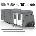 Easy Setup Travel Trailer Cover Extra-Thick 6 Layers Anti-UV Top Panel with 2Pcs Straps & 4 Tire Covers (27'-30')
