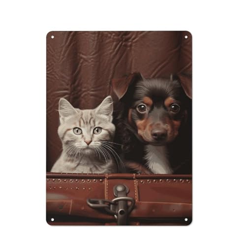 Affiche murale chat et chien poche en cuir en métal pour salon