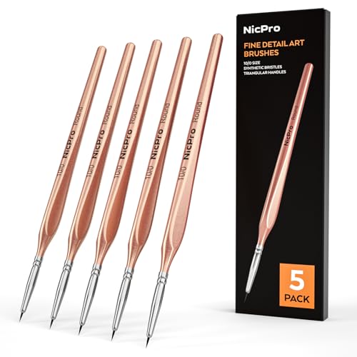 Image of Nicpro Detail Paint Brushes 5 PCS Aesthetic Extreme Fine Tip 10 /0 Professional Miniature Painting Artist Brush Set for Micro Watercolor Oil Acrylic Craft Models Rock Army Paint by Number for Adult