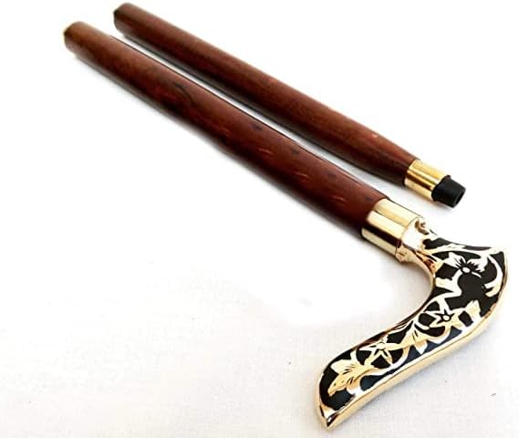 Miniatura 3 de Derby - Bastón de madera con mango de latón, bastón de 2 dobleces para hombres y mujeres, regalo