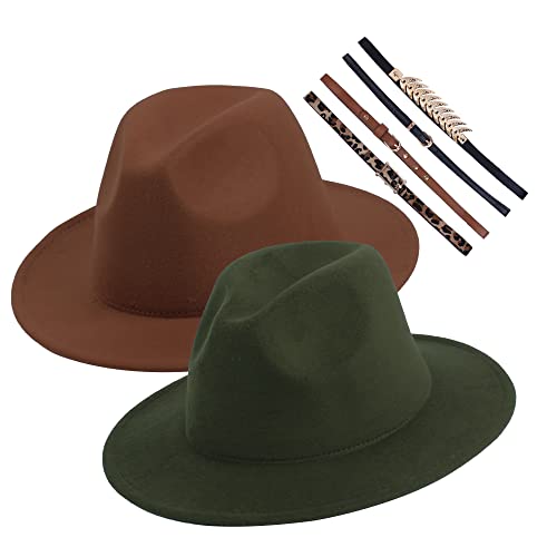 Geyanuo Womens Fedora Hat Classic Wide Brim Floppy Panama Hat with Ring Belt Buckle Wool Fashion Fedora Hat