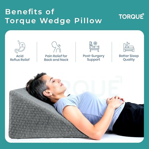 Image of Torque Wedge Pillow for Leg Elevation- Dark Grey- 1 Pcs | Leg Elevation Pillow for Varicose Veins | Memory Foam Orthopedic Cushion HR-Legs Pain Relief Pillow for Sleeping