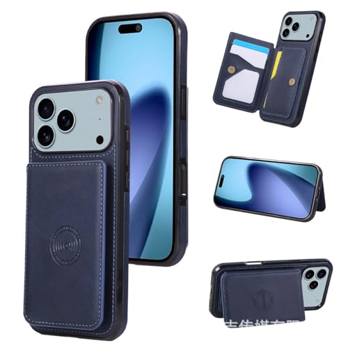 Étui iPhone 16 Pro Max bleu portefeuille fin à rabat en cuir
