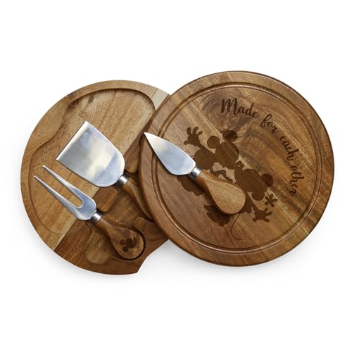 Product Image of the PICNIC TIME Disney Mickey & Minnie Acacia Brie Cheese Board & Knife Set, Swivel Charcuterie Platter with Hidden Tool Drawer, Premium Cheese Board & Disney Gift for Entertaining, (Acacia Wood)