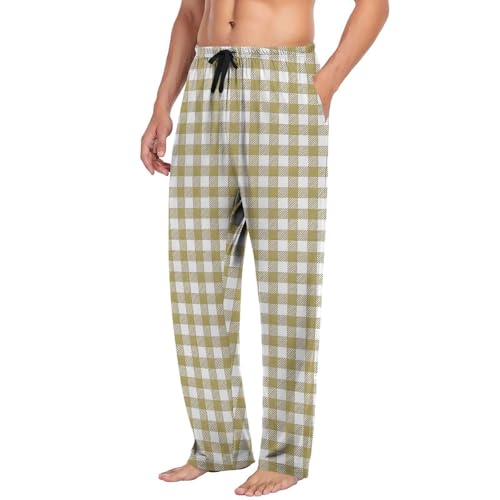 Campbell Men’s Plaid Pajama Pants Comfy Elastic Waist Pjs Bottoms Loose Straight Checkered Lounge Sweatpantswith Pockets