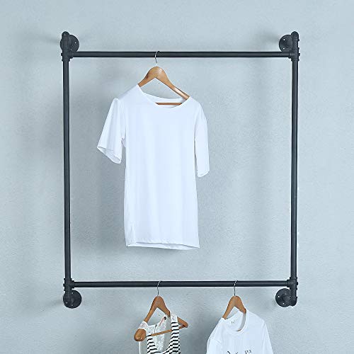 Industrial Pipe Clothing Rack Wall Mounted,Vintage Retail Garment Rack Display Rack Cloths Rack,Metal Commercial Clothes Racks for Hanging Clothes,Black Iron Clothing Rod Laundry Room Decor(31.5in) - Thumbnail 2