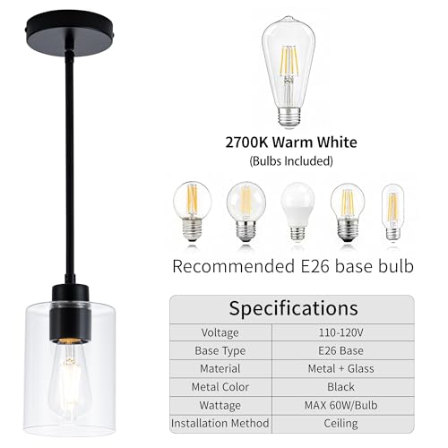 Image of MAYNA 3-Pack Black Kitchen Island Lighting Over Table, Linear Industrial Chandelier with Glass Shades, Adjustable Rods Ceiling Lights for Kitchen, Breakfast Nook (Bulbs Included)