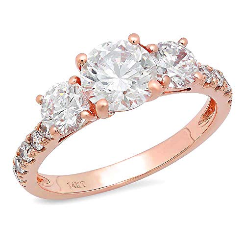 Clara Pucci 1.9 CT Round Cut Pave Three Stone Accent Bridal Engagement Wedding Band Ring 14K Rose Gold, Size 7