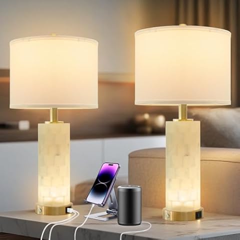 VALLERICO Alabaster Table Lamps Set Cover