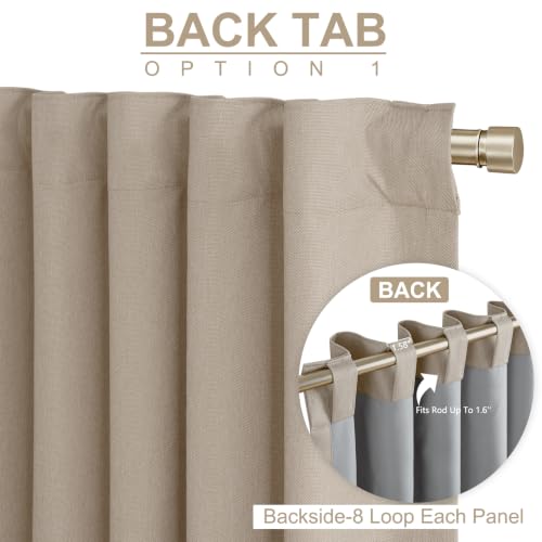 Image of 100% Blackout Shield Linen Blackout Curtains for Bedroom 90 Inches Long, Back Tab /Rod Pocket Living Room Drapes, Thermal Insulated Blackout Curtains 2 Panels Set, 50 inch W x 90 inch L,Burlywood Birch