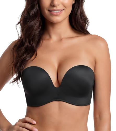 Image of Lemorosy Women's Wireless Push Up Plunge Padded Non-Slip Invisible Strapless Bra