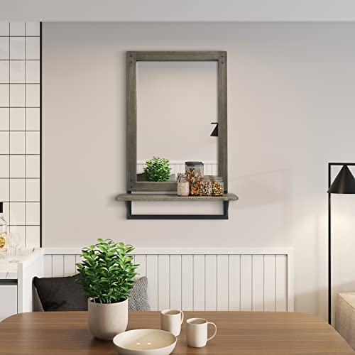 Mirror-With-Shelf, Farmhouse Bathroom-Mirror For Wall-Decor, Rustic Wood Wall Mounted Mirror Decor For Entryway Foyer Hallway Living Room, 32 * 21 In Rectangular Bathroom Mirror #TOP7