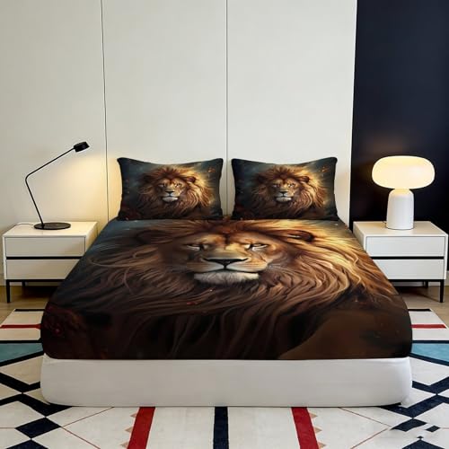 Drap-housse lion microfibre grand bonnet 140x200 lavable - 4