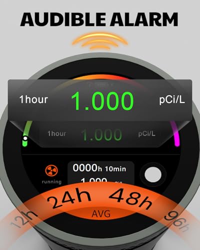 HOUND-3699 Radon Detector, 10-Minute Measurement Updates, Audible & Visual Alarm, Touchscreen Color Display, Long-Term Radon Concentration Monitoring for Home, pCi/L - Black - Image 5