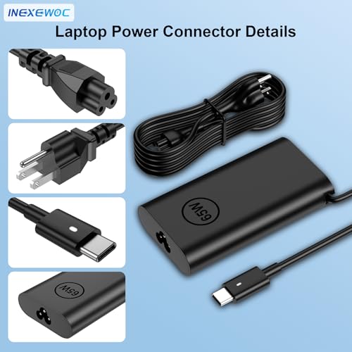 Image of 65W Watt USB Type C Laptop Charger Compatible with Dell Latitude 5420 5440 5520 5430 5450 5540 5550 7420 7440 7430 9250 XPS 12 13 9250 9350 9380 9370 9360 Chromebook 3100 Power Cord Adapter