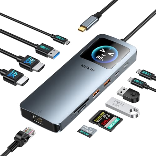 Image of MOKiN LCD USB C Docking Station Dual Monitor, 12 in 1 Laptop Docking Station Dual HDMI with 8K@30Hz, PD 100W, 2500Mbps, 5 * 10Gbps USBA /C 3.1, SD /microSD Card Reader, USB C Adapter for HP /Dell /Lenovo