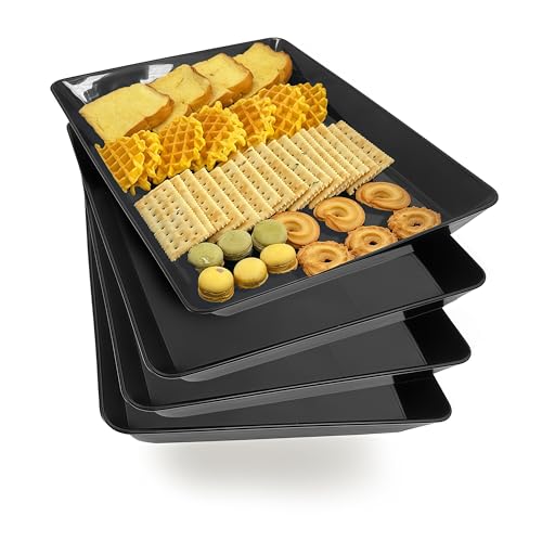 AMGBZT Serving Tray Platter, 4 Pcs Food Tray for Veggie Fruit Snack Dessert Cookie Cheese, Food Trays for Party Supplies Display, Plastic Platters for Serving Food, Large Trays, BPA Free