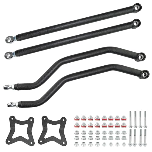 High Clearance Boxed Rear Radius Arms Kit for 2014+ Polaris RZR XP 1000 & XP 4 1000, Heavy Duty Adjustable Heim Joint Rear Radius Rods, Steel Suspension Upgrade, Wrinkle Black