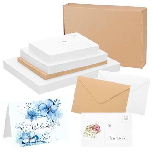 PATIKIL 50 Pack 5x7 Inch Foldable Watercolor Cards with Envelopes, 50 Pack Postcards, 140lb/300 GSM Pure Cotton Paper for Art Painting Creative Thank Note