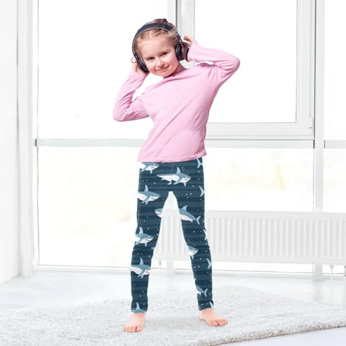 Cartoon Shark Stripe Girls' Leggings Toddler Doodles Cute Kids Yoga Pants Dance Active Tights 4T4