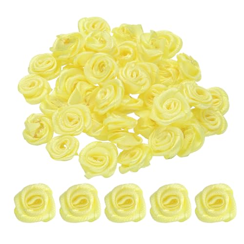 Mini roses artificielles en ruban de satin jaune pour customiser vos vêtements facilement