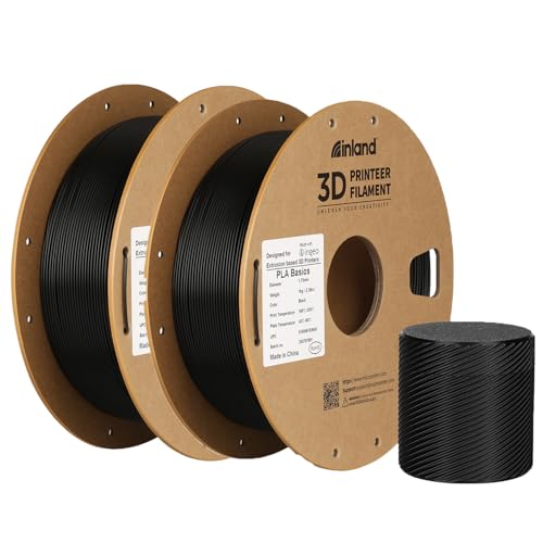 Inland PLA Basics Filament 1.75mm, 1kg Spool – Dimensional Accuracy ±0.02mm, Neatly Wound, Fits Most FDM 3D Printers (Black, 2 Pack)