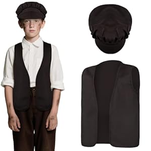 DiULi Mittelalter Kostüm Kinder Bauer, Bauernkostüm Viktorianischer Bauernjunge Kinder mit Hut und Weste, Set Kostüm Kinder Bauer für Karneval, Fasching, Party, M