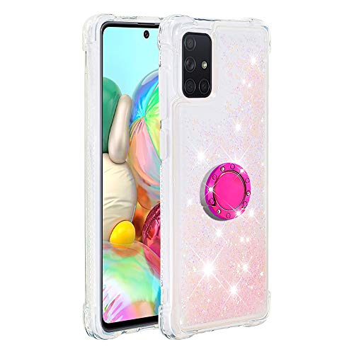 Transparent Liquid Case for Galaxy A71 with Ring Holder, Silicone Phone Case Glitter Floating Liquid Cover Slim Bumper Case Sparkly Back Case Resistant Hard Compatible with Samsung Galaxy A71