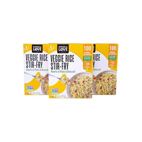 Kitchen & Love Hearts of Palm Veggie Rice Stir Fry, Low Carb, Low Calories, Plant Based, Non GMO, Gluten Free Rice Alternative, Vegan, Easy to Prepare Quick Meal 8 Oz (Pack of 3) Cover
