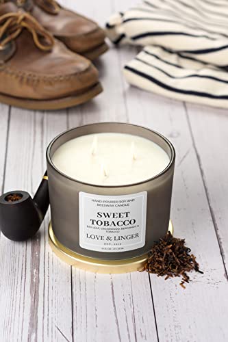 Sweet Tobacco Scented Candle | Candles For Men | Luxury Soy & Beeswax Candles For Home | 16 Oz. Large Jar 3 Wick Candle | Manly Candles | Masculine Candle #TOP5