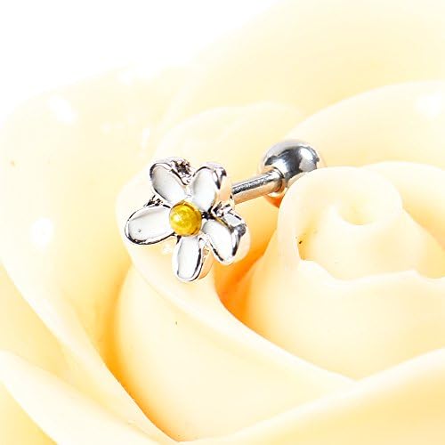 BODYA 1pc 18g 7mm white enamel daisy Flower Ear Cartilage Barbell Helix Earlobe Stud Earring Piercing