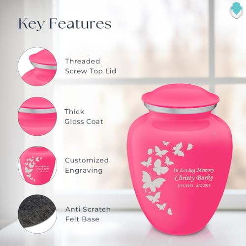 Image of Geturns - Adult Personalized Butterfly Cremation Urns for Human Ashes I Large Bright Pink Funeral Urn for Men and Women I 200 lbs