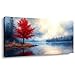 ZESTRILIA Lake Canvas Wall Art Red Maple Tree Oil Painting Reproduction Print Artwork Landscape Picture for Living Room Bedroom Home Office Kitchen Décor (20x40inch)