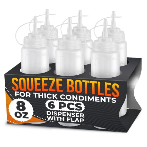 BURIUS 6-Pack Plastic Condiment Squeeze Bottles 8oz