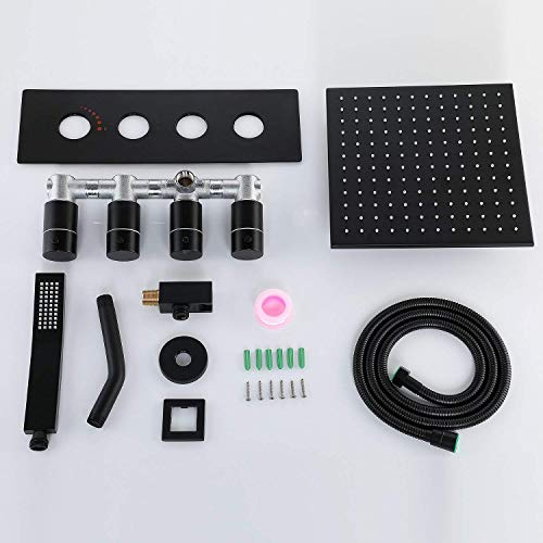Système de douche pluie noir mat avec douchette haute pression et valve
