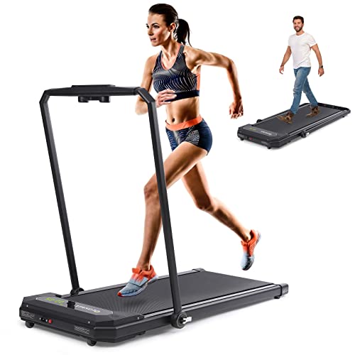 EOSAGA Foldable Treadmill, 2 in 1 2.5HP Under Desk Treadmill 242 lb Capacity with Remote Control and LED Display, Folding Treadmill with Walking, Jogging and Running Functions for Home Office