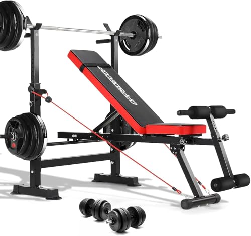 OPPSDECOR Adjustable Weight Bench Set with Rowing Leg Catch